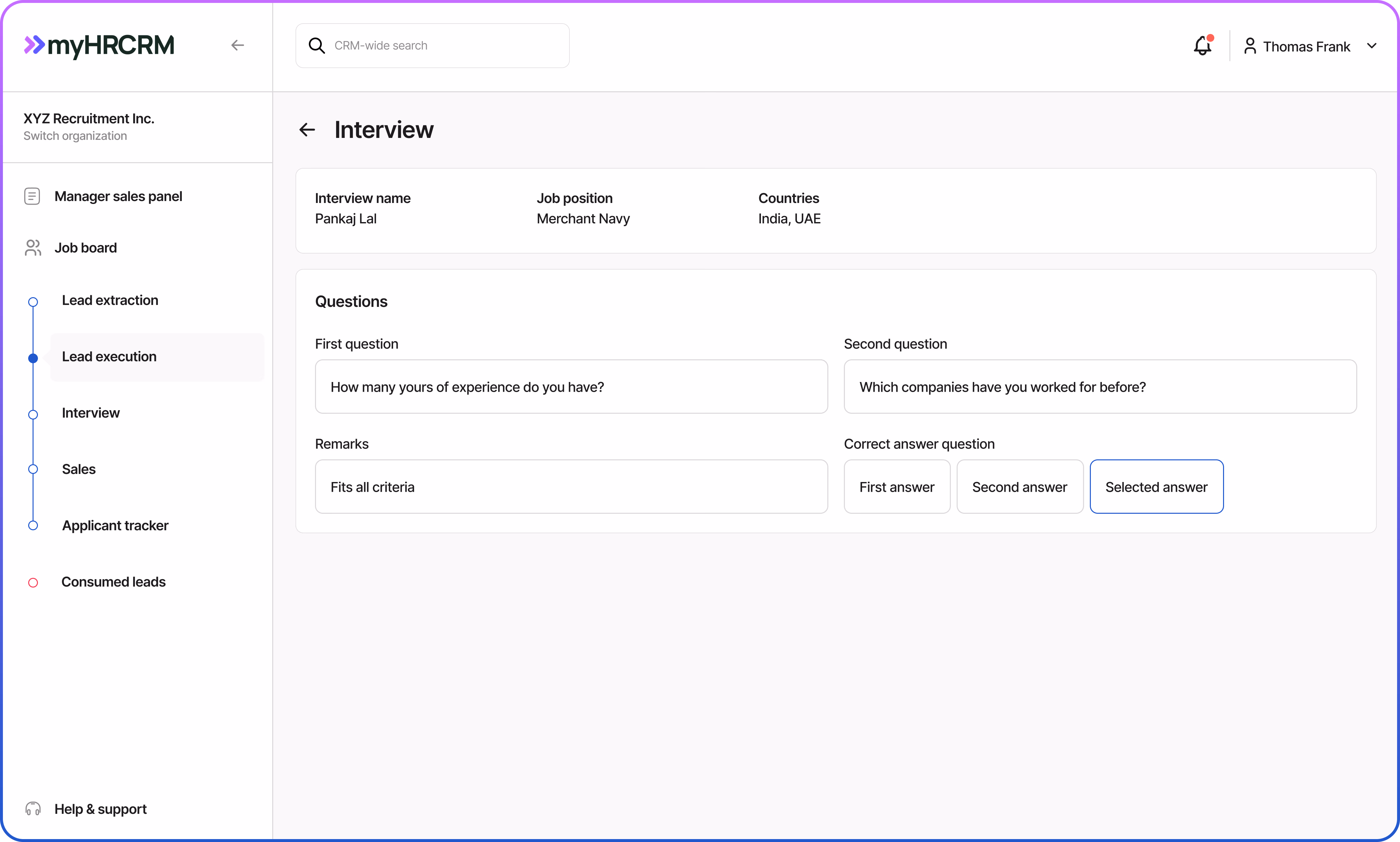Dashboard Interface
